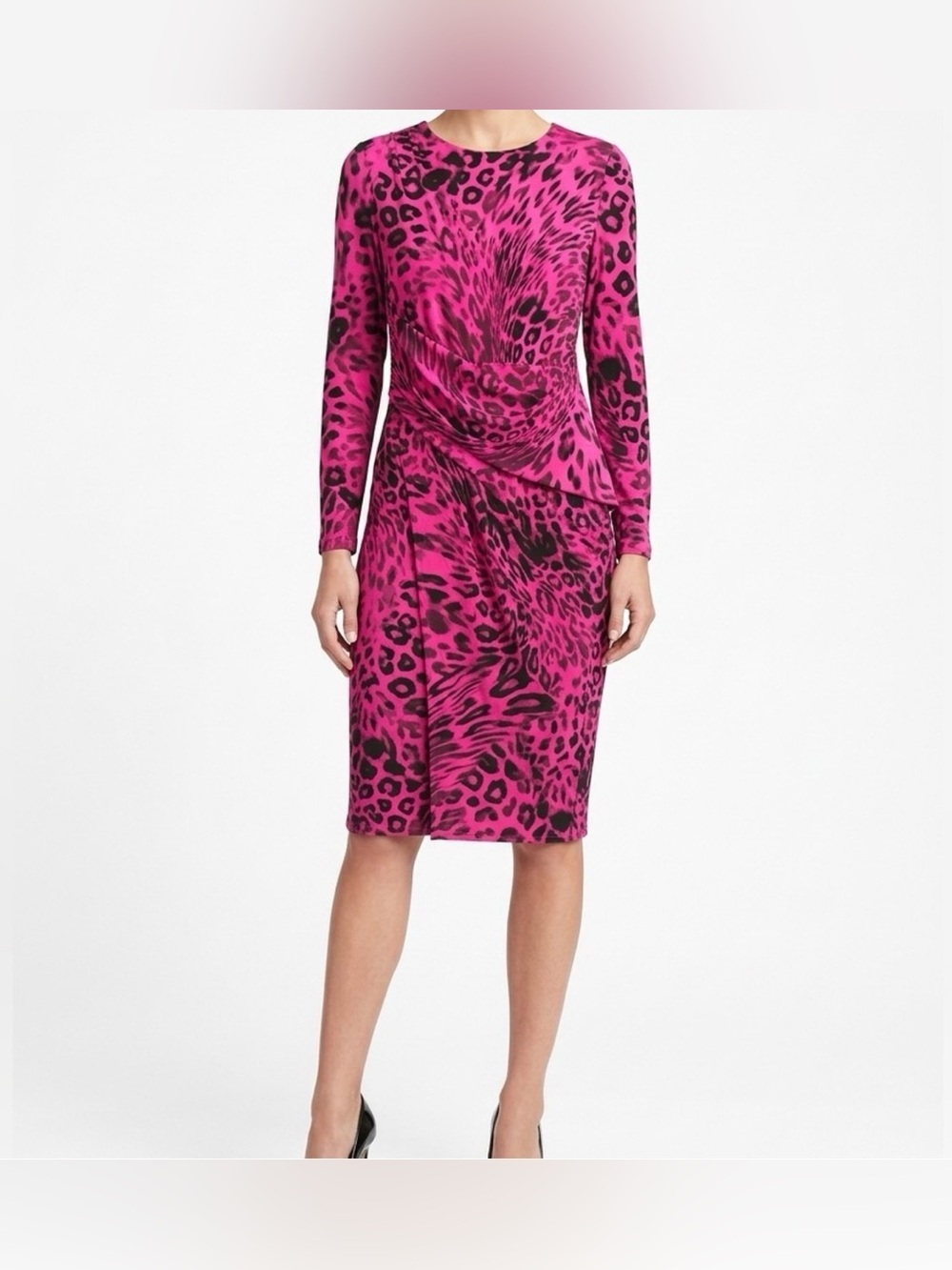 Rachel Roy Long-Sleeve Animal Print Midi Dress Pink 3X NWT